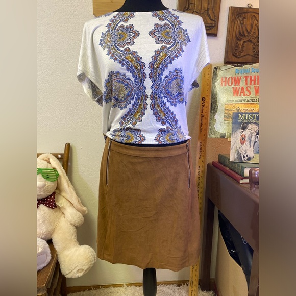 1 State Mini Skirt Womens 6 Brown Tan Faux Suede Zip Detail A Line Hippie Boho - Picture 2 of 14
